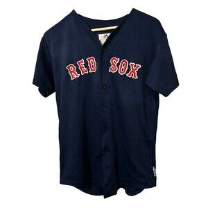 Boston Red Sox Boy's XL Navy Team Cool Base MLB Majestic #15 Replica Jersey